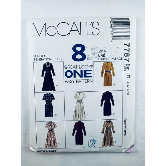 McCalls Sewing Pattern 7787 Misses Dresses 8 Variations Sz 12-16 UNCUT 1995 - Picture 1 of 2
